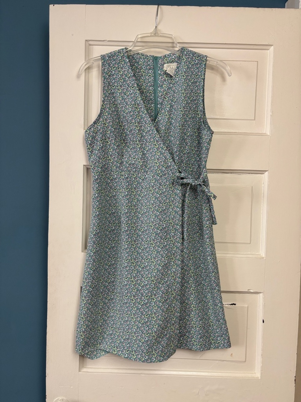 Sleeveless Blue Floral Wrap Dress Skort with Side tie